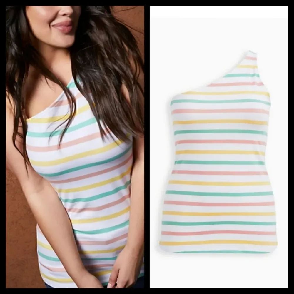 5X 28W Torrid Foxy One Shoulder Tank Pastel Stripe